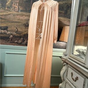 Peach Long Women's Peignoir Robe with Quilted Yoke